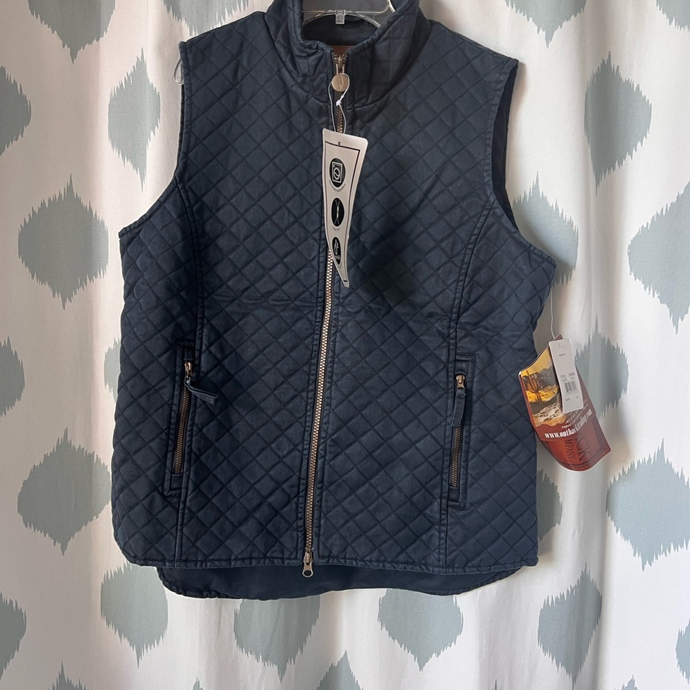 Quilted Navy Sleeveless Vest with Zip Front - Women's